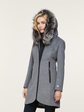 Soia & Kyo Charlene Wool Blend Gray Coat with Faux Fur Trim Hood